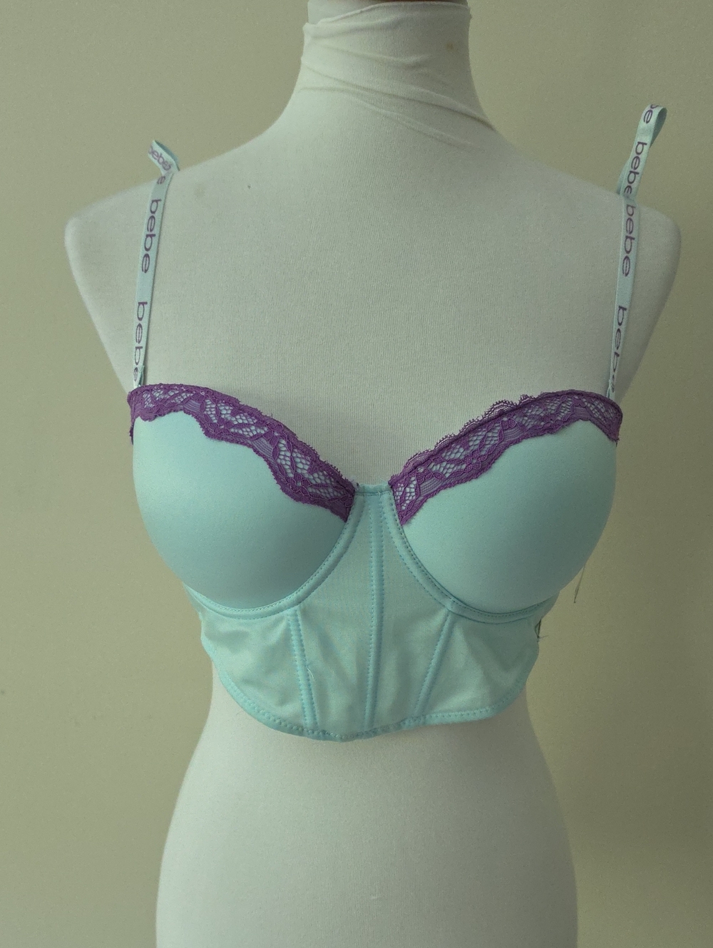 Bebe Aqua and Purple Lace Longline Bra Push Up Brand New